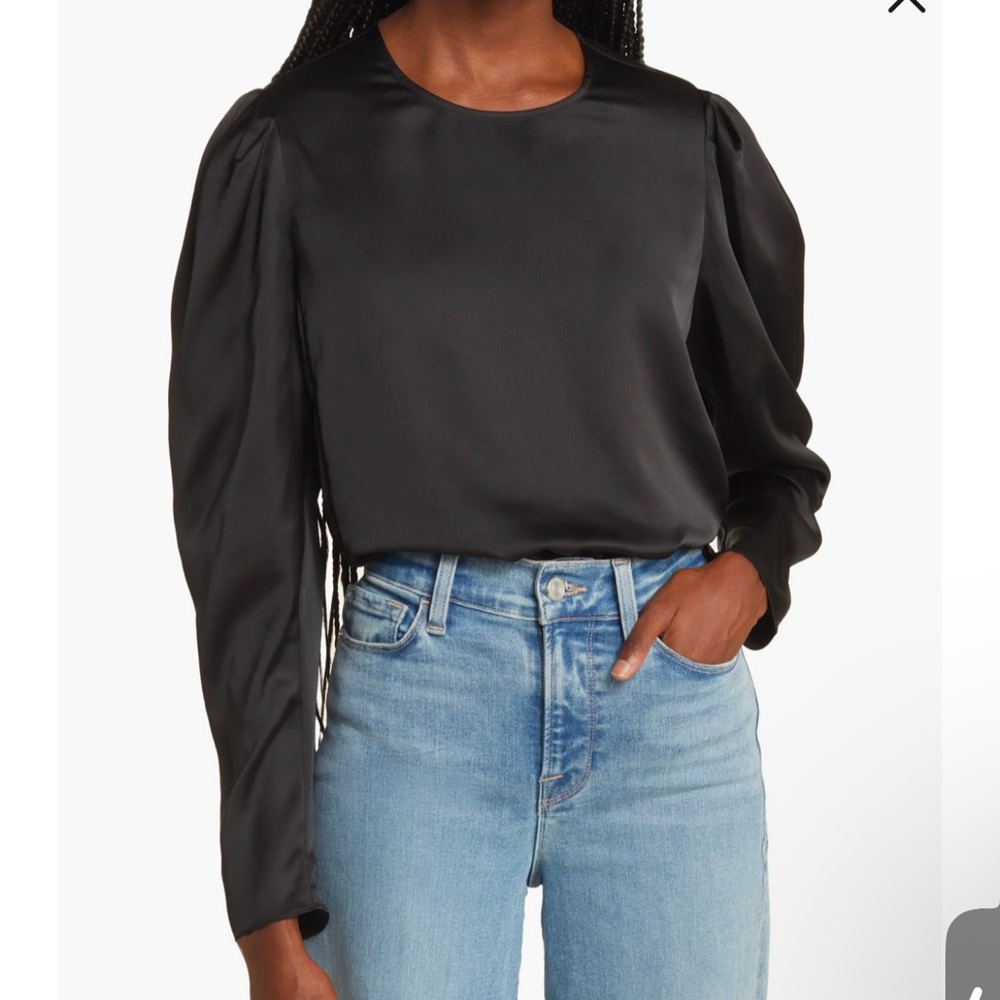 FRAME Draped Satin Blouse, Black, small